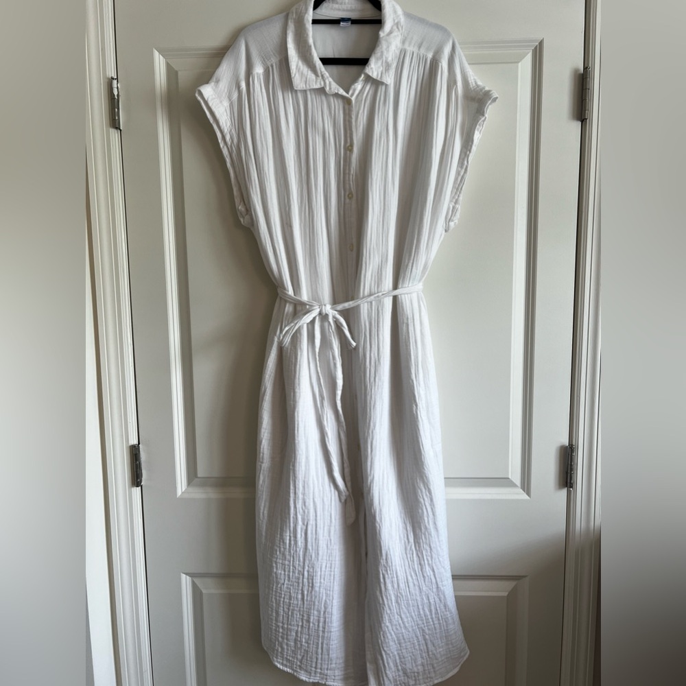 White Midi linen shirt dress